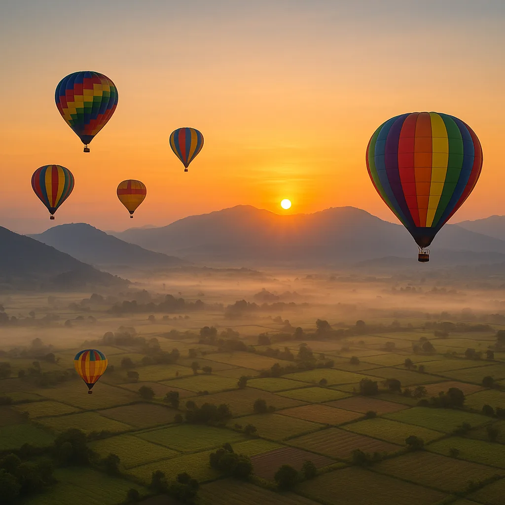Several Brightly Colored Hot Air Balloons Drift Serenely