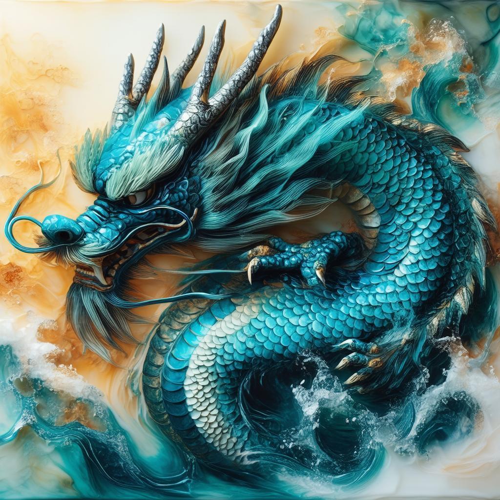 Water Spirit Embracing a Dragon in Warm Encaustic