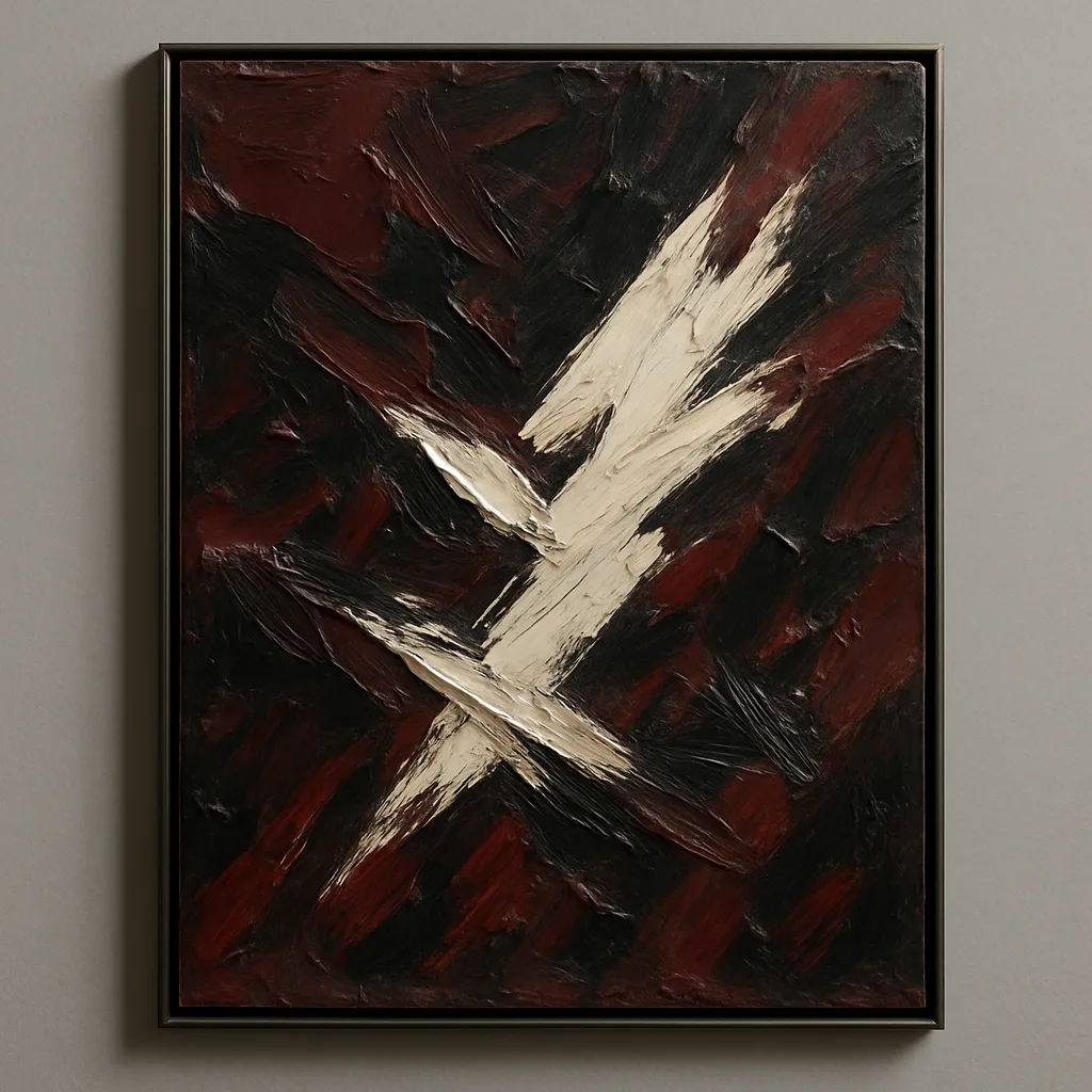 Bold Abstract Oil Painting Featuring Rich Maroon and Charcoal Hues