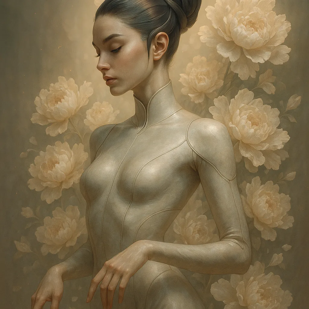 Enchanting Digital Illustration Featuring a Futuristic Woman Posed Gracefully