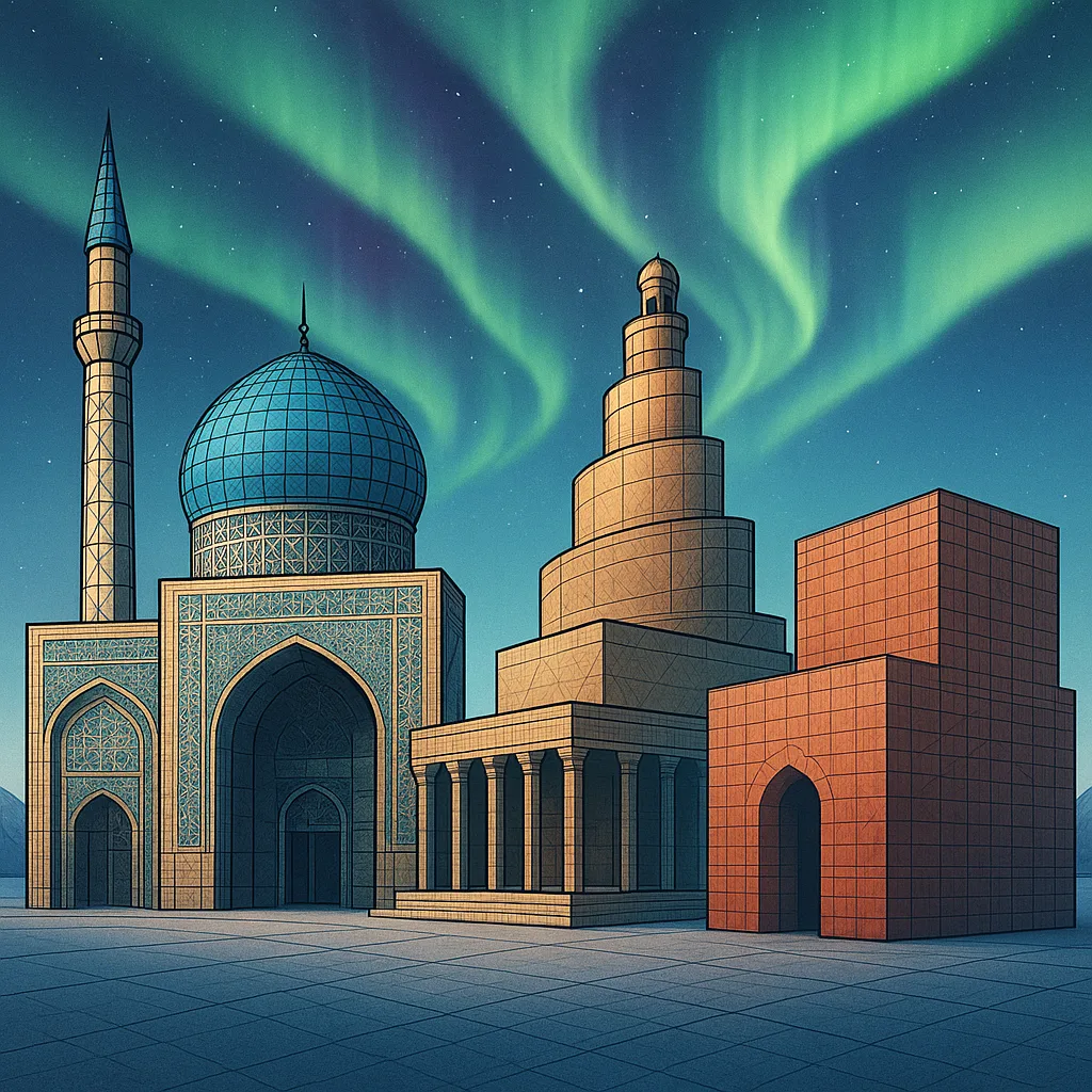 Arranged in Striking Radial Balance Beneath a Vibrant Aurora Borealis