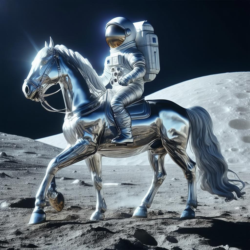 Astronaut Rides a Chrome Horse Across the Moon