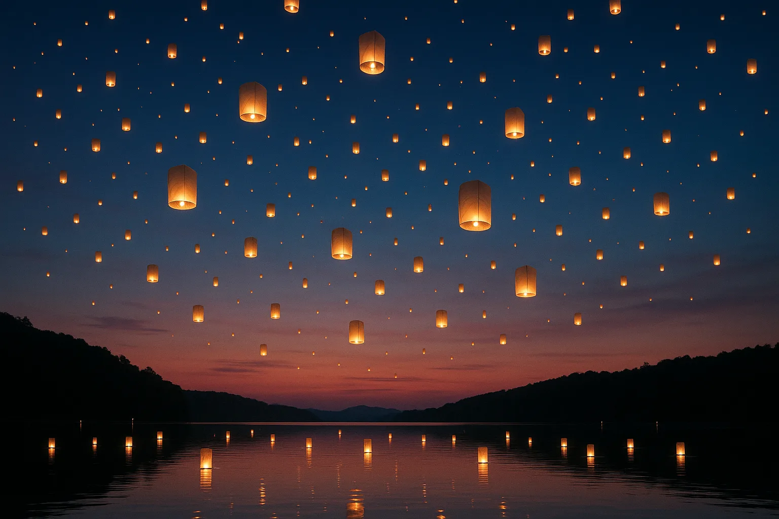 Myriad of Paper Lanterns Drifts Slowly Upwards