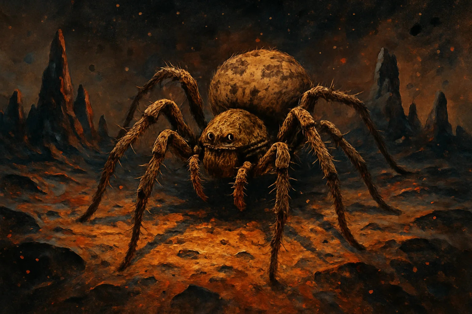 Single Barn Spider—its Mottled Brown Hue
