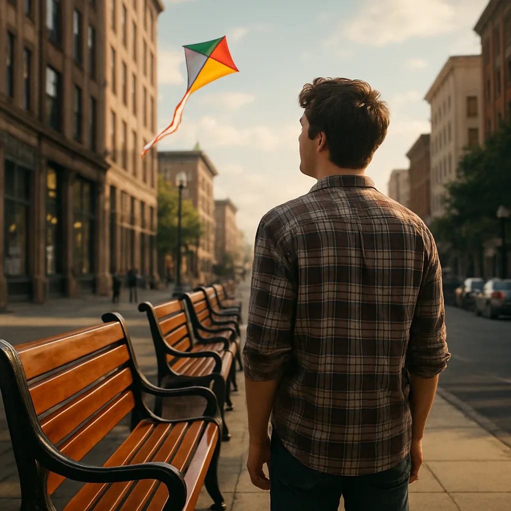 Contemplative Figure Stands on a Bustling City Sidewalk