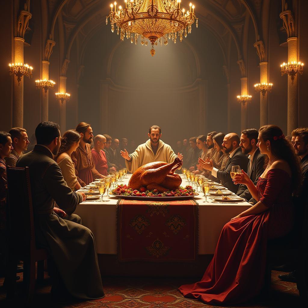 Roast Turkey Feast in a Medieval Fantasy Hall