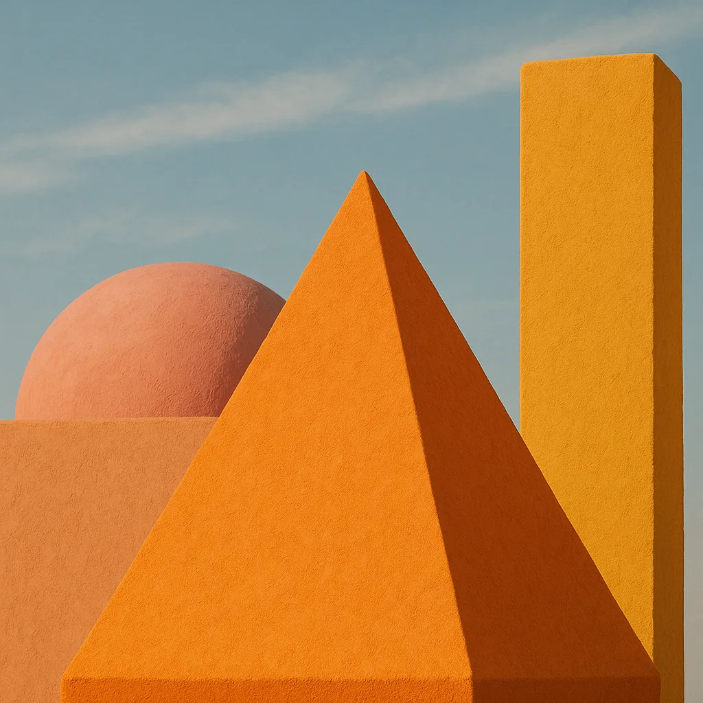 Tangerine-colored Pyramid Stood Situated Between the Golden-yellow Column