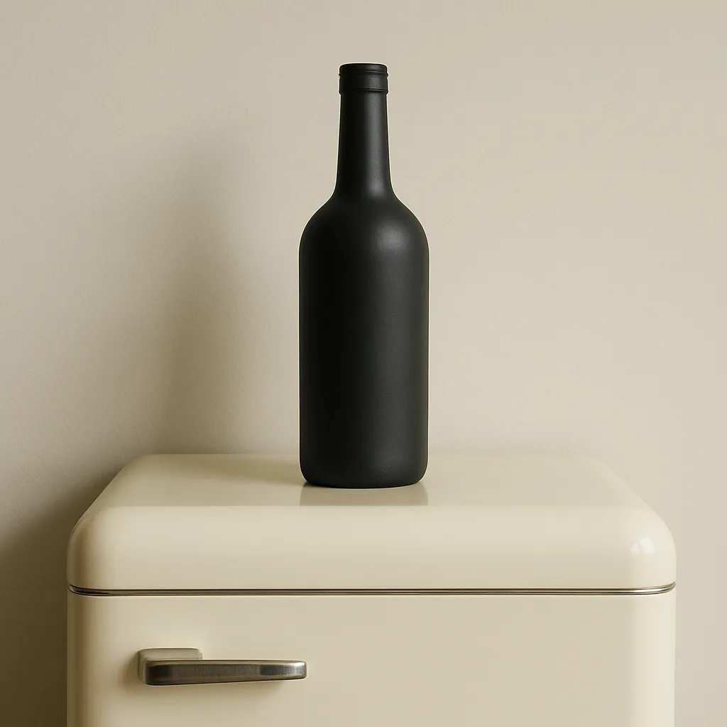 Dark-gray Bottle Positioned on Top of a Refrigerator