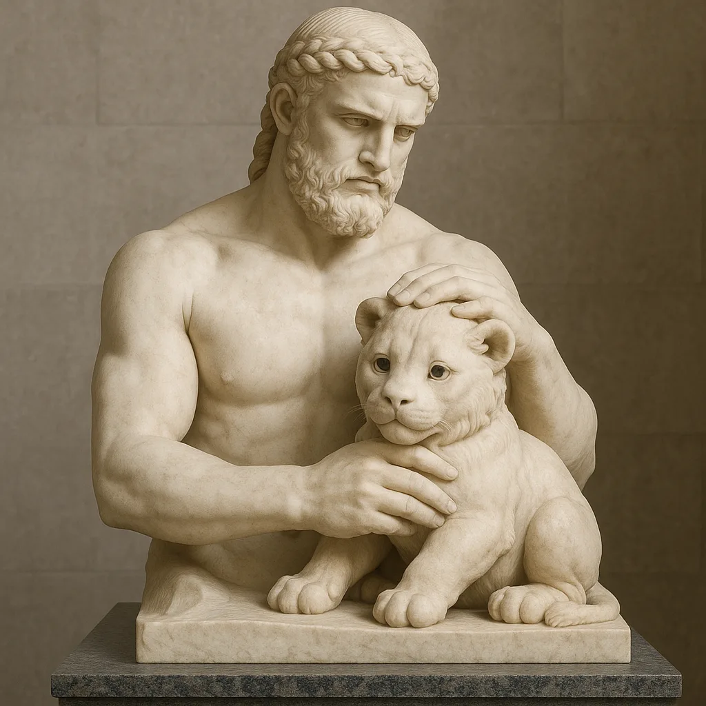 Timeless Sculpture Carved from Ivory-white Marble Depicts a Strong Man