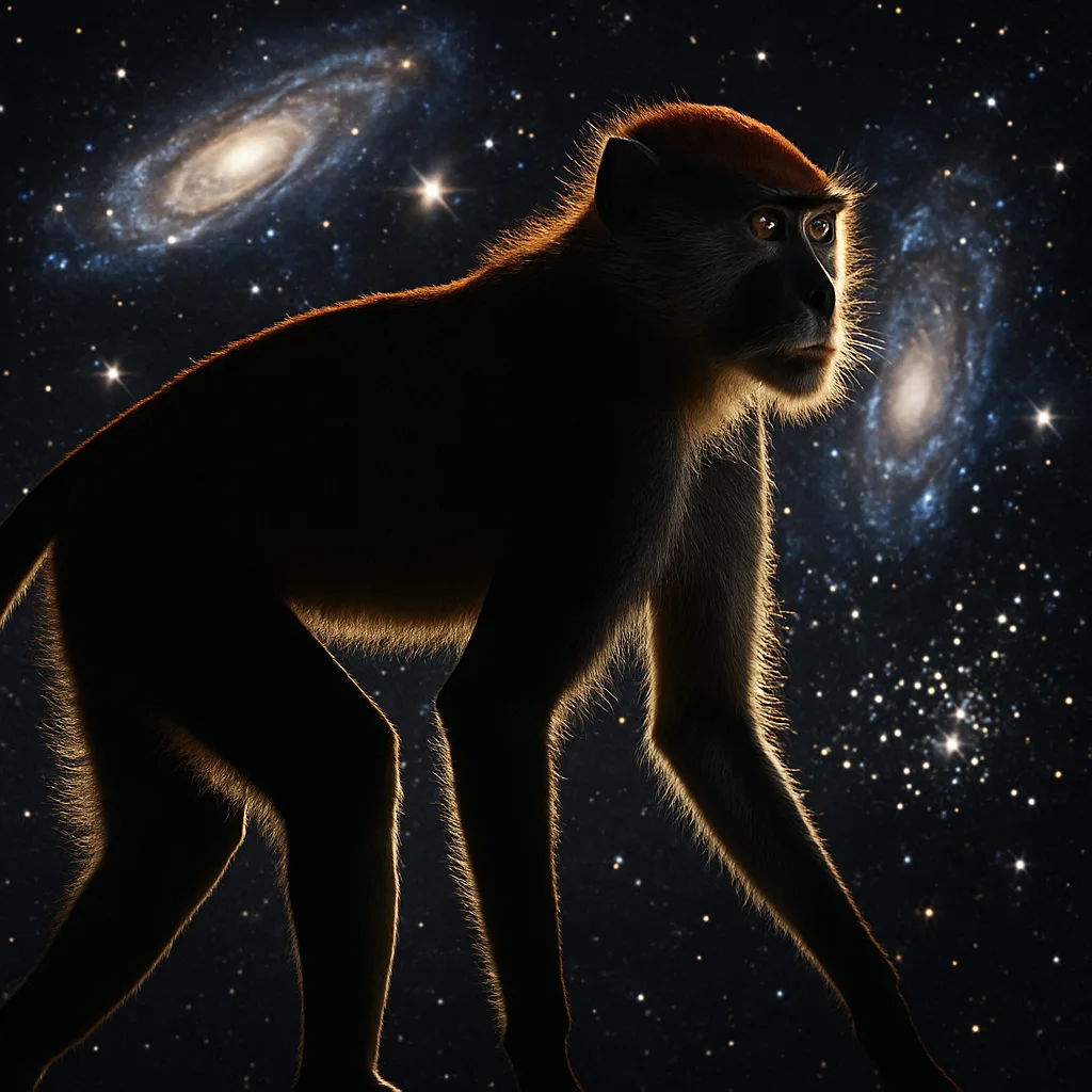 Strong Backlight Etches the Silhouette of a Single Patas Monkey—its