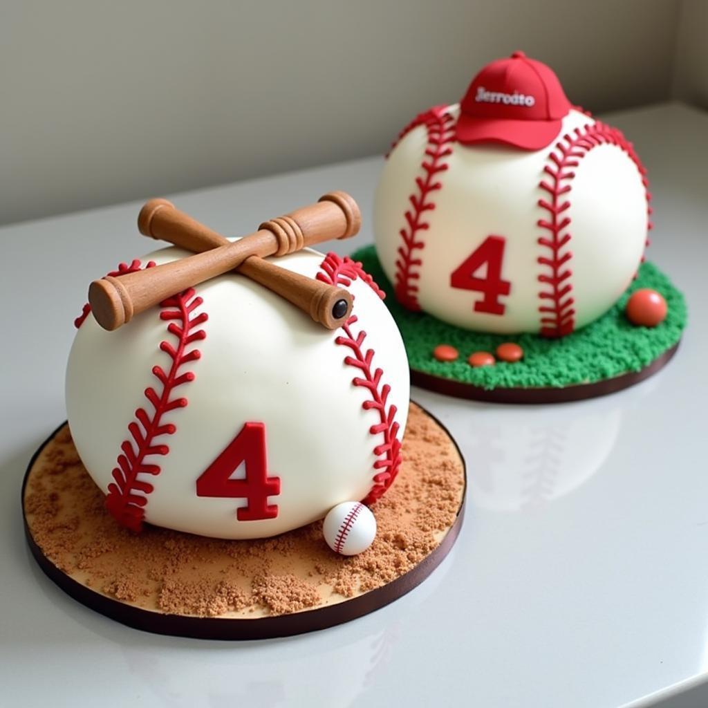 Two Anime Baseball Cakes With Bat Motifs