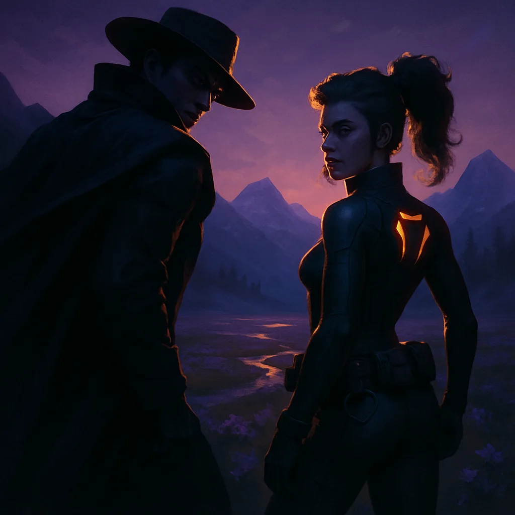 Dramatically Posed Villain Glances over their Shoulder