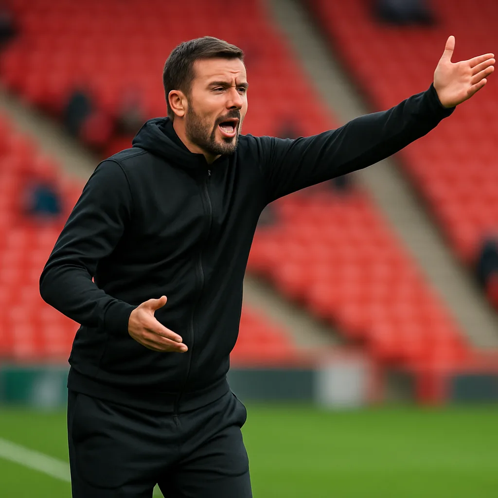 Man in a Black Tracksuit Gesturing on the Sidelines