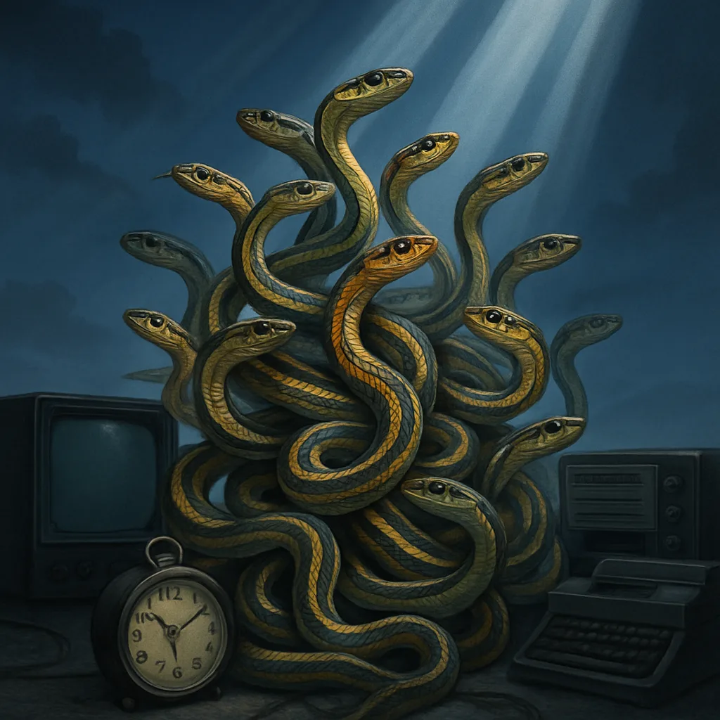 Dozen Varied Garter Snakes Coil Upwards