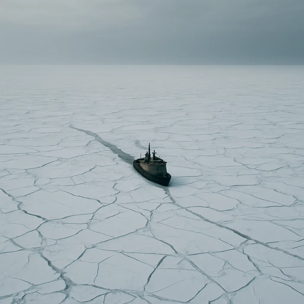 Solitary Icebreaker Ship Appears as a Small Dark Speck