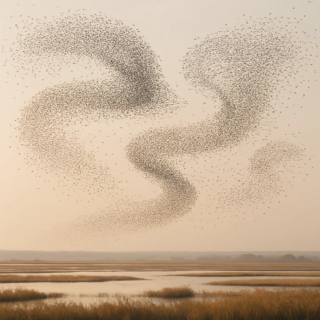 Vast Flock of Migratory Birds Forms Dynamic