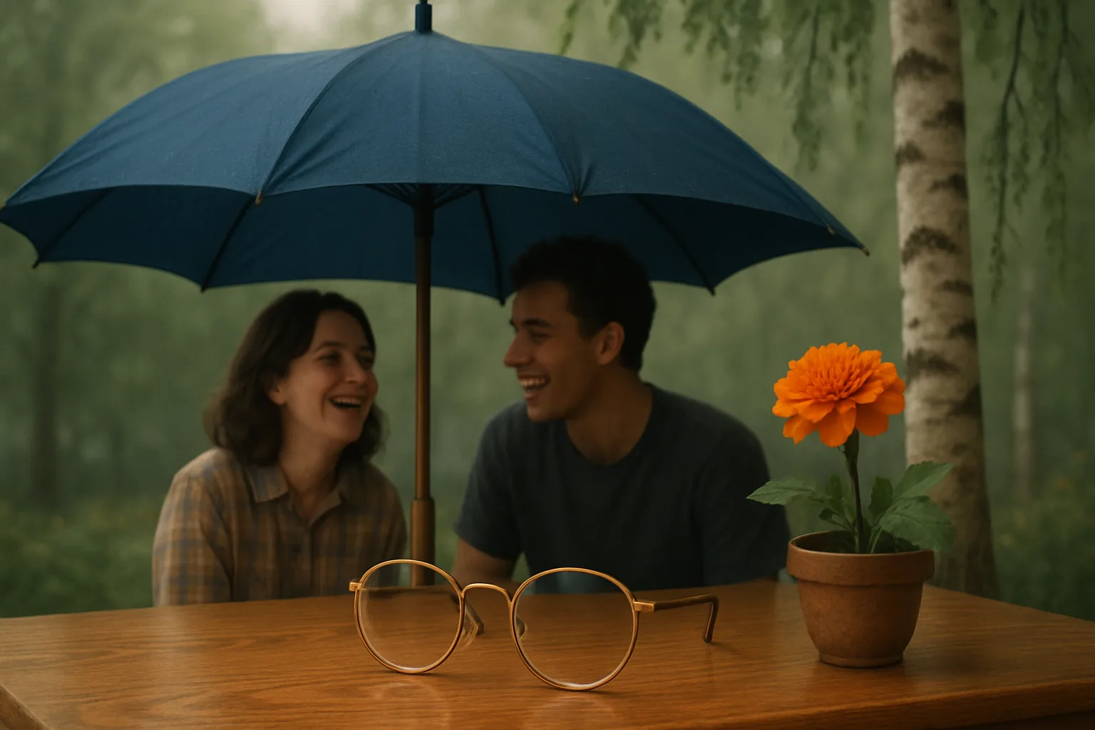 Dark Blue Umbrella Casts a Protective Canopy