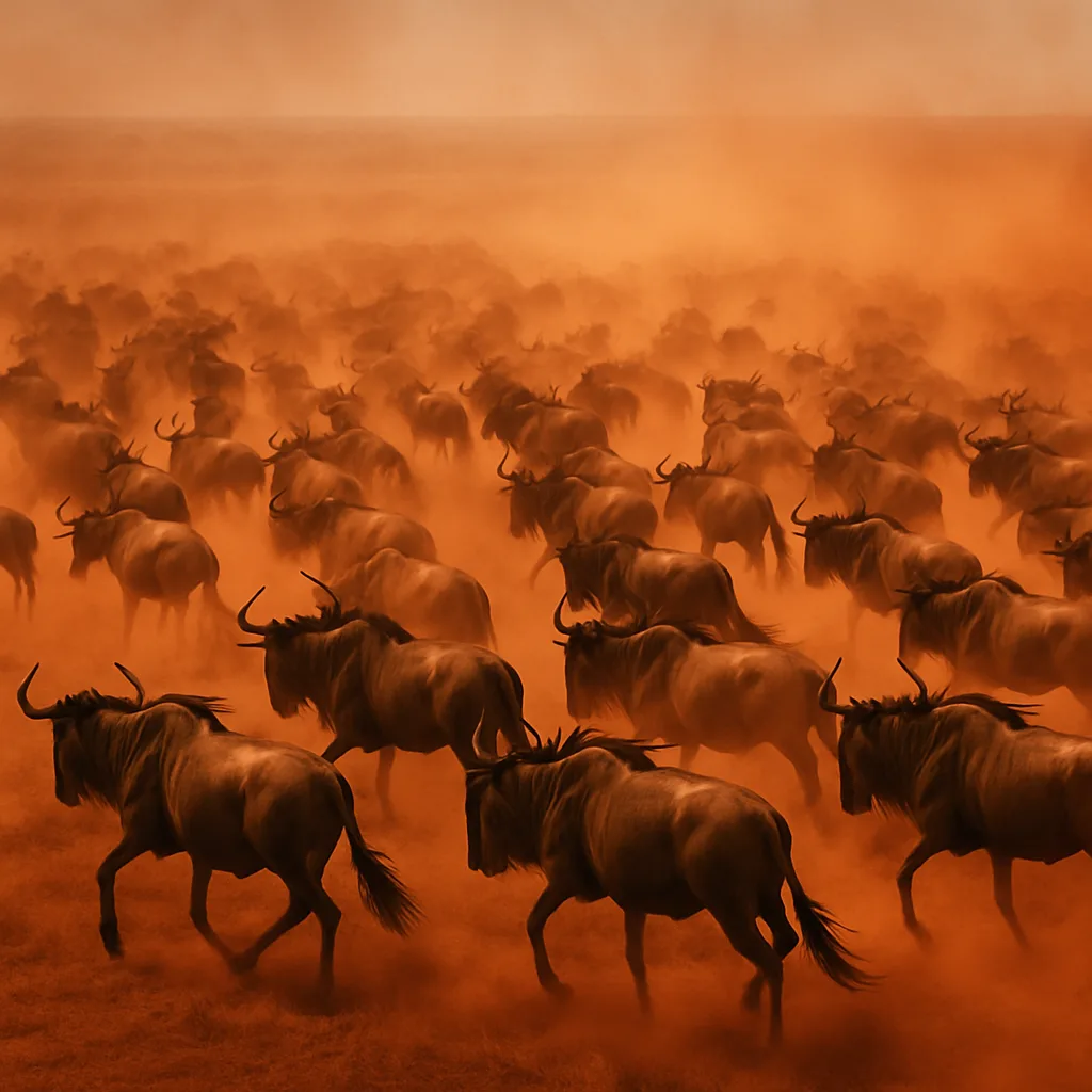 Vast Herd of Wildebeest Stampedes Across an Expansive