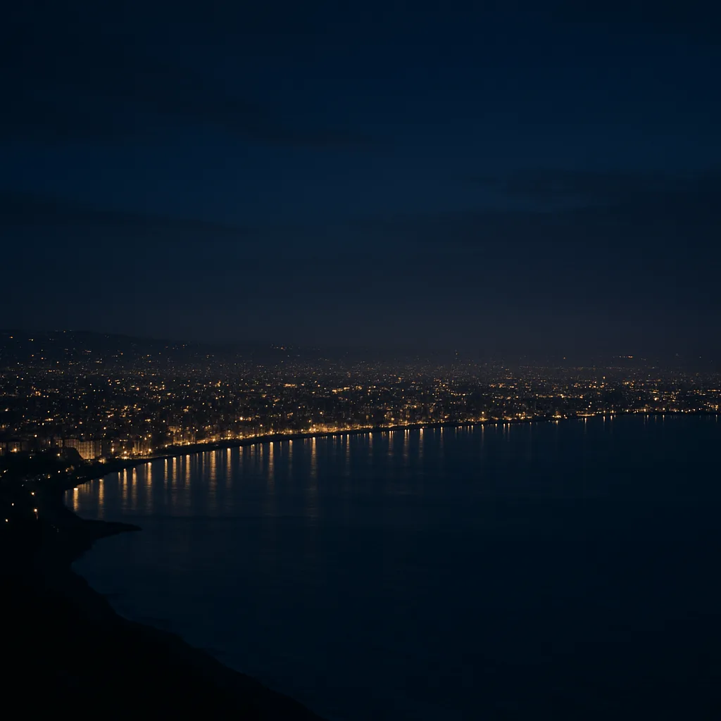 Myriad Pinpricks of Light from Distant City Buildings Stretch