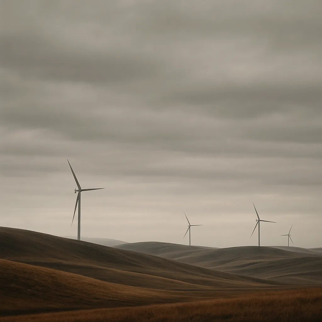 Few Distant Wind Turbines Stand Starkly Against the Expansive