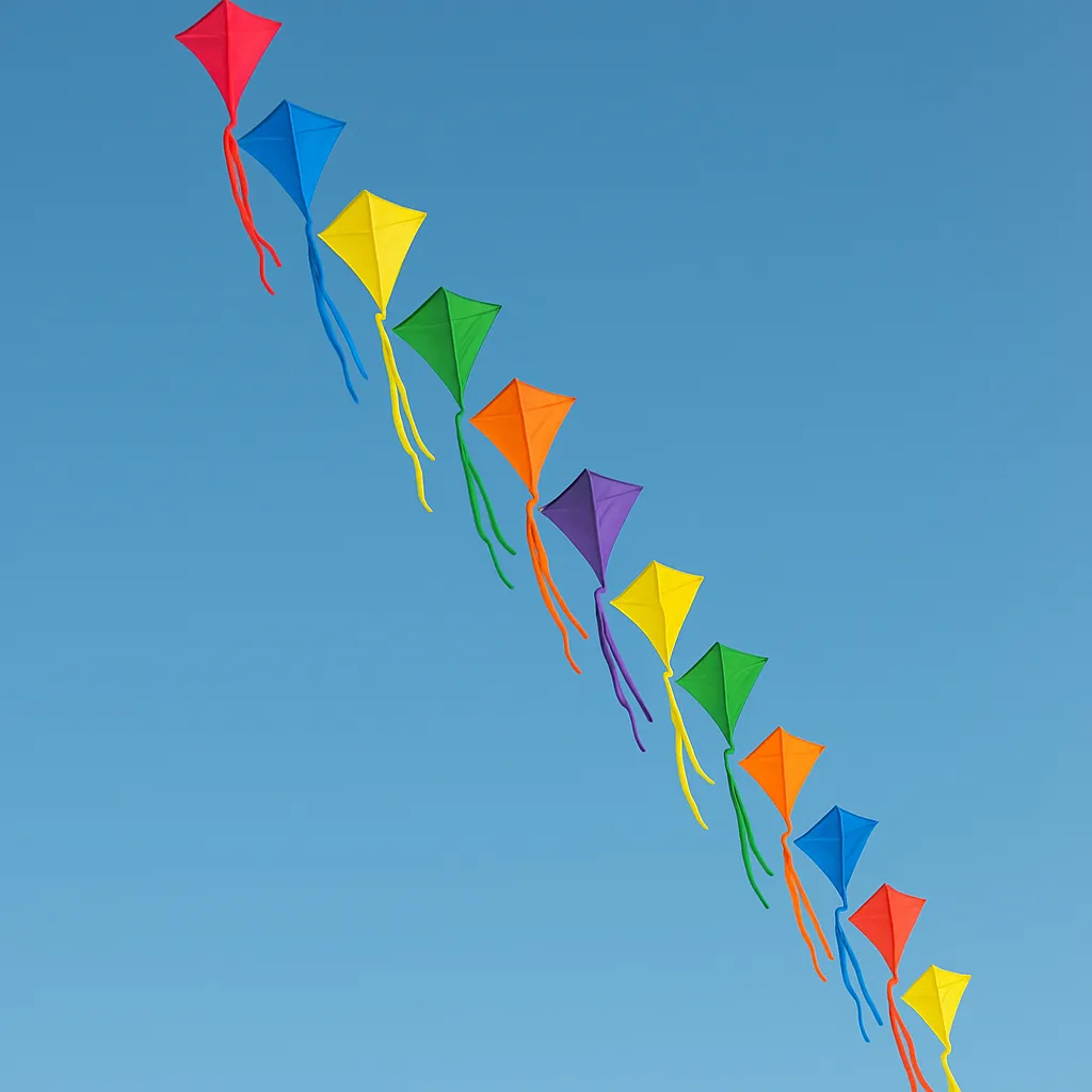Long String of Colorful Diamond-shaped Kites
