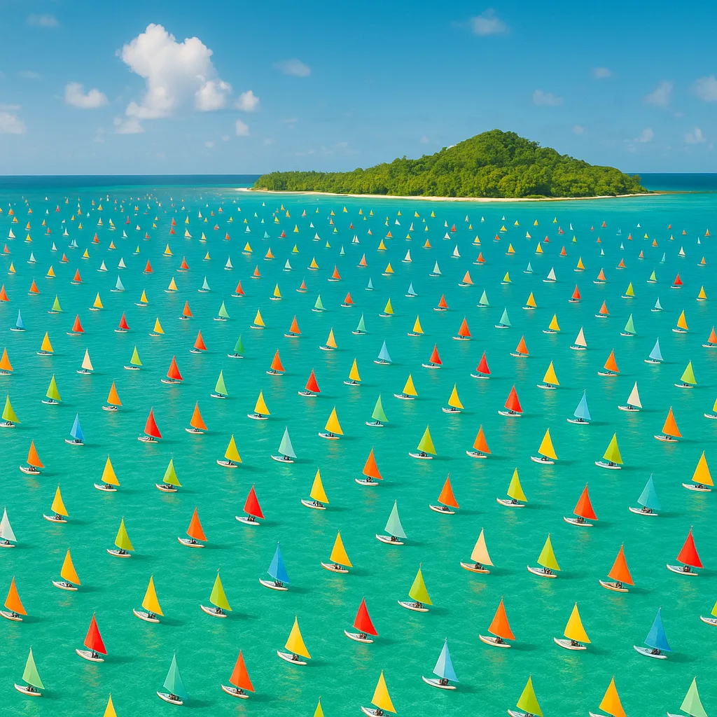 Myriad Tiny Boats with Colorful Sails