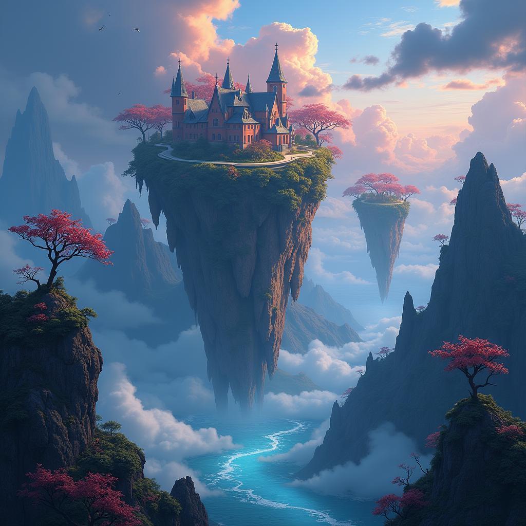 Floating Islands Aglow in Bierstadt Ghibli Fantasy