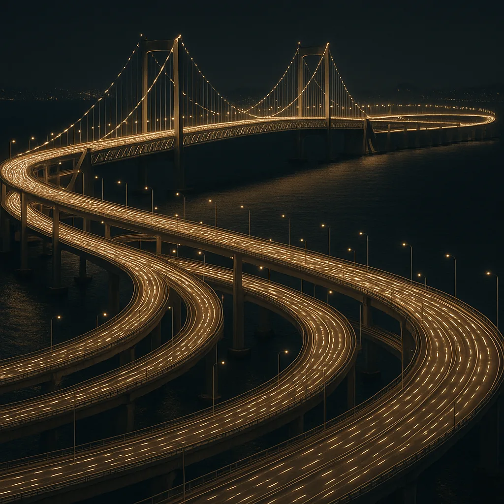 Countless Tiny Headlights Trace Intricate Paths Across a Colossal