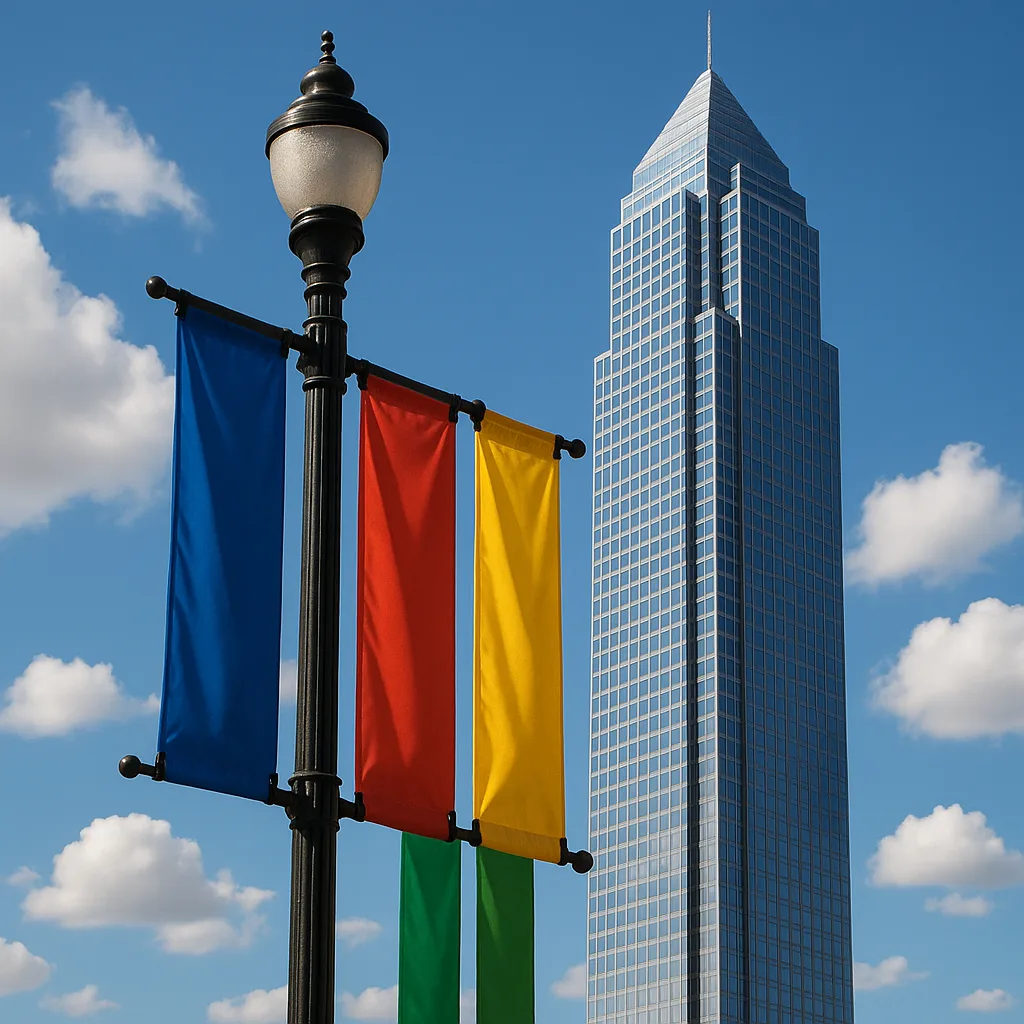 Colorful Banners Decorate a Lamppost