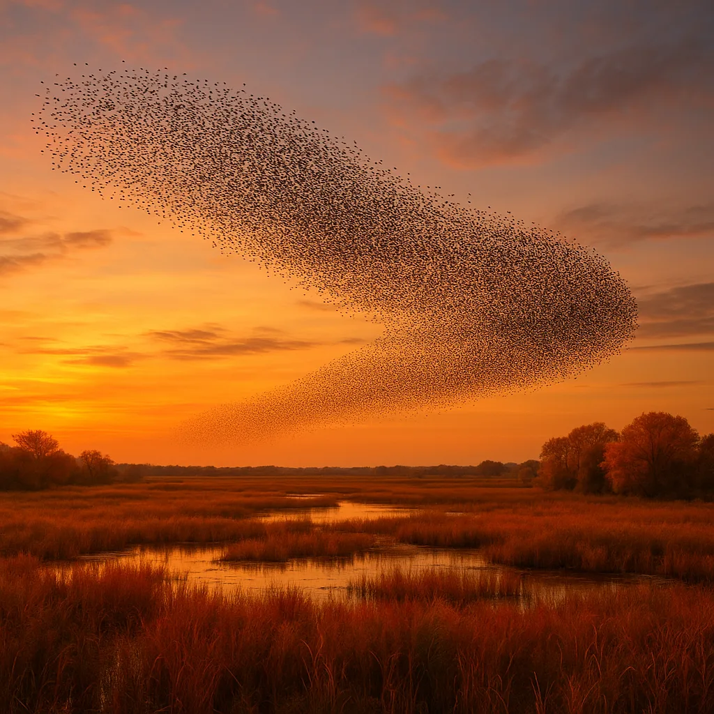 Vast Flock of Thousands of Starlings Creates