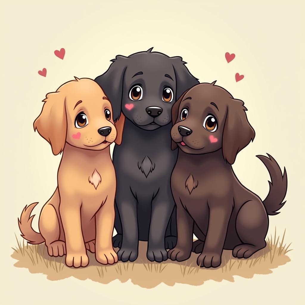 Flatcoated Retriever Puppies in Soft Anime Serenity