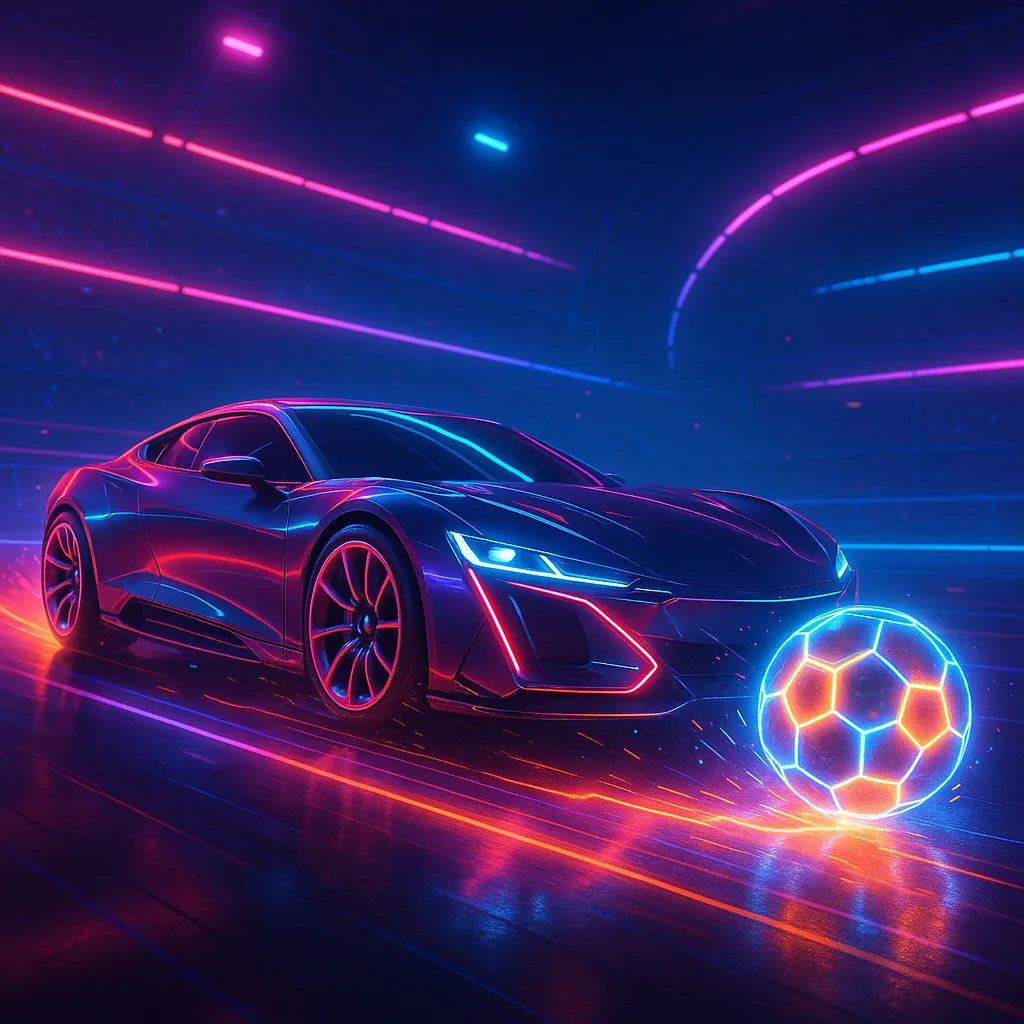 Futuristic Vehicle Is Depicted Striking a Radiantly Glowing Soccer Ball