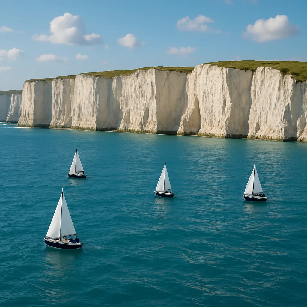 Few Tiny Sailboats Drift Serenely Across an Expansive