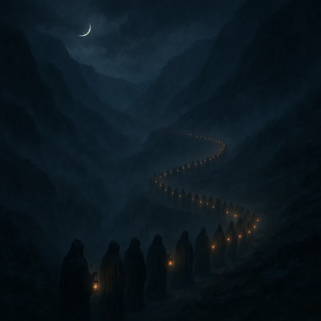 Long Procession of Many Robed Figures