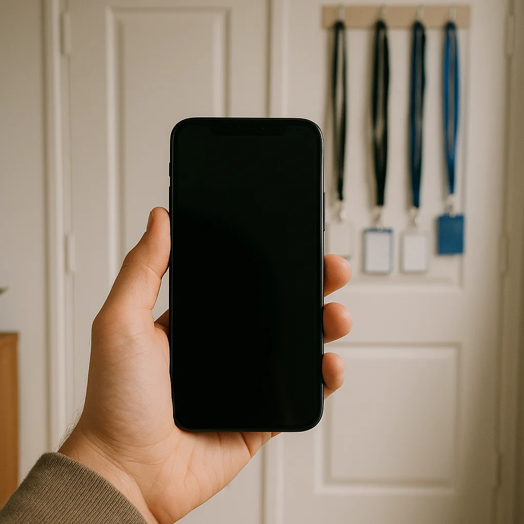 Person Holding a Smartphone in their Hand with a Room