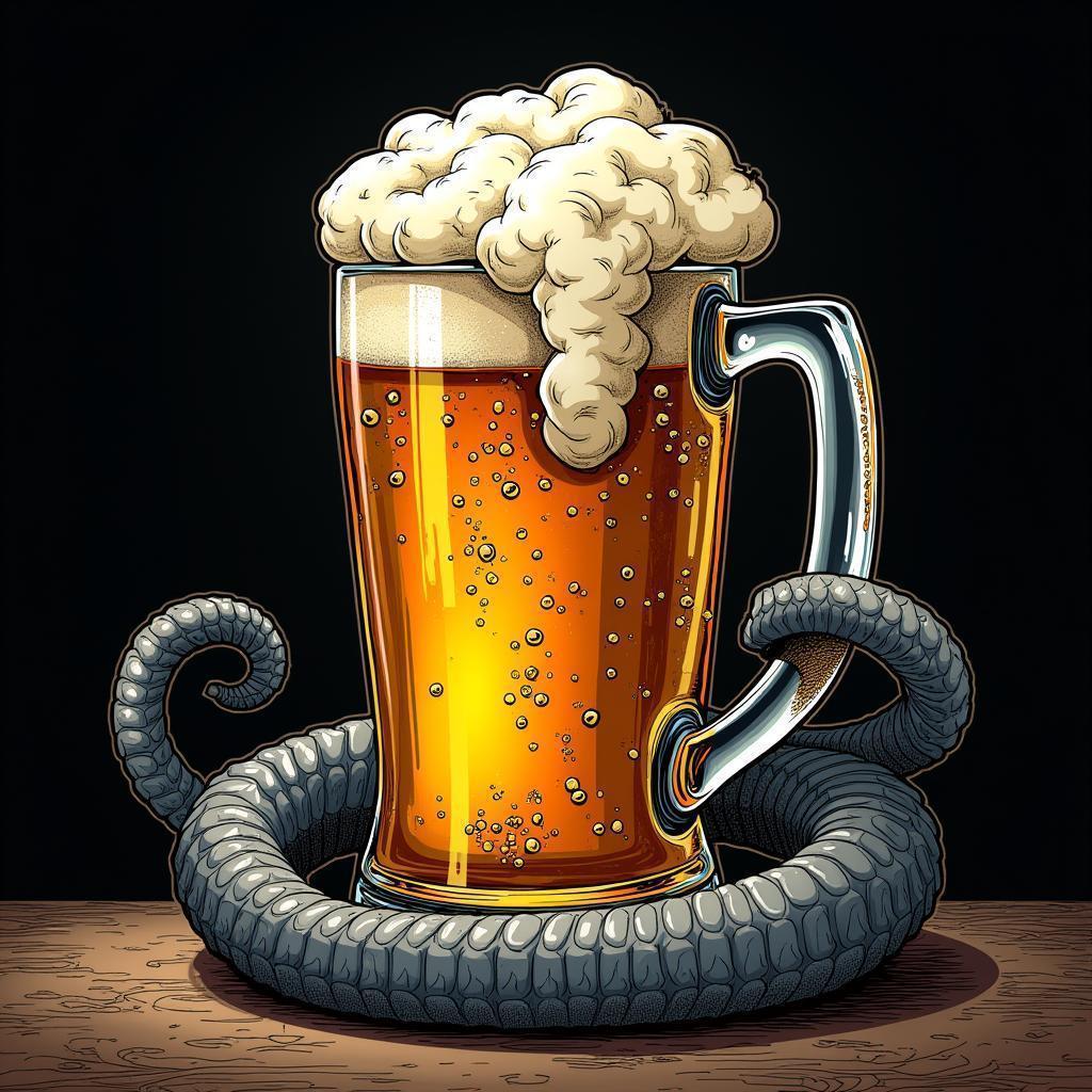 Elephant Trunk Coiled Around a Pitcher of Beer