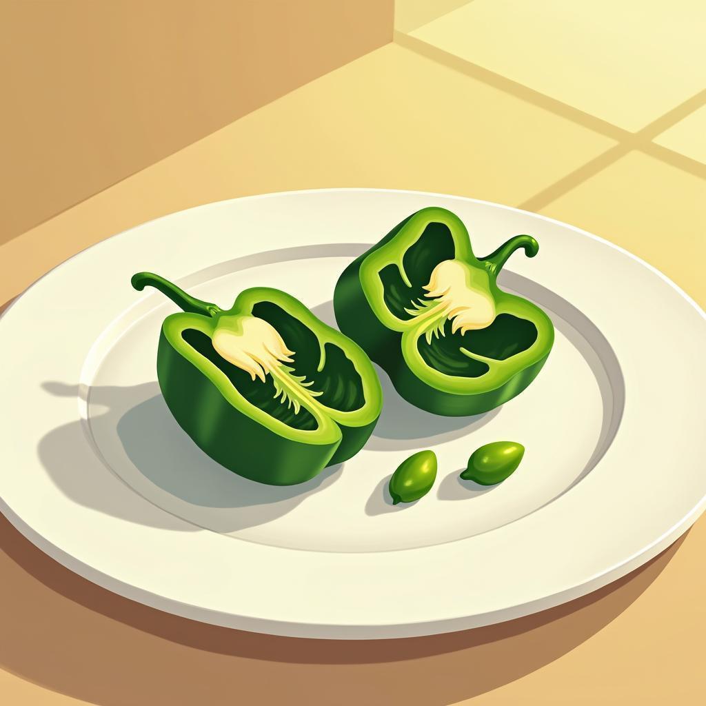 Sliced Green Pepper on a Sleek White Plate