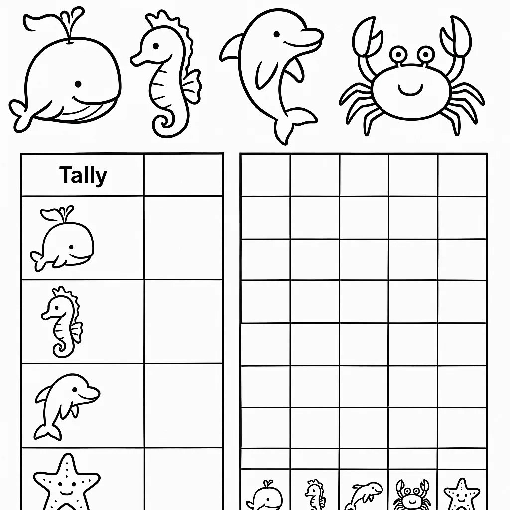 Counting and Graphing Worksheet Featuring Illustrations of a Whale