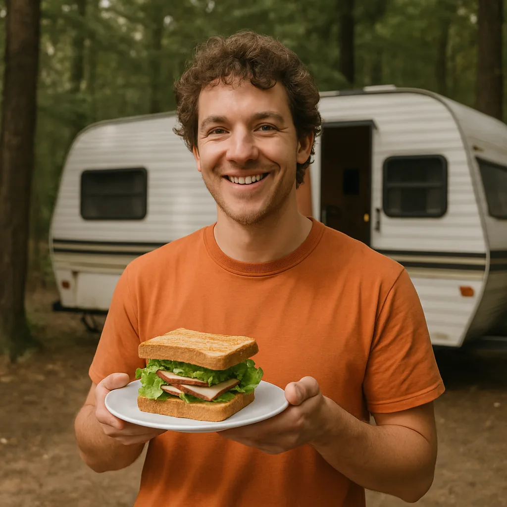Person in an Orange Shirt Holding a Plate
