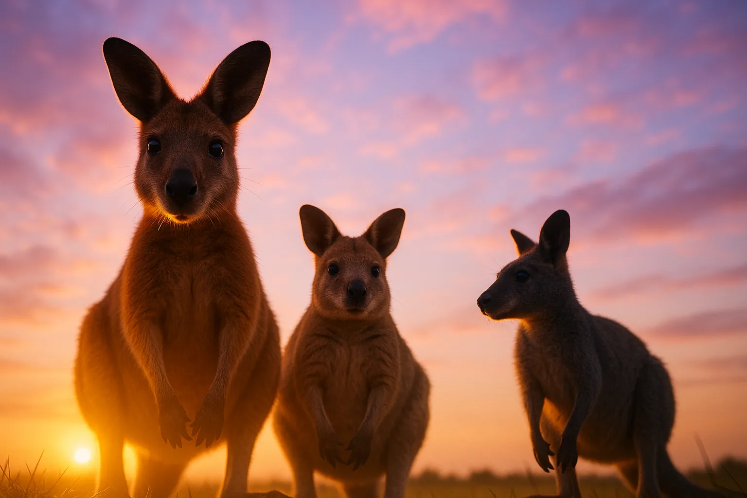 Trio of Distinct Wallabies—the First Alert with Watchful Eyes