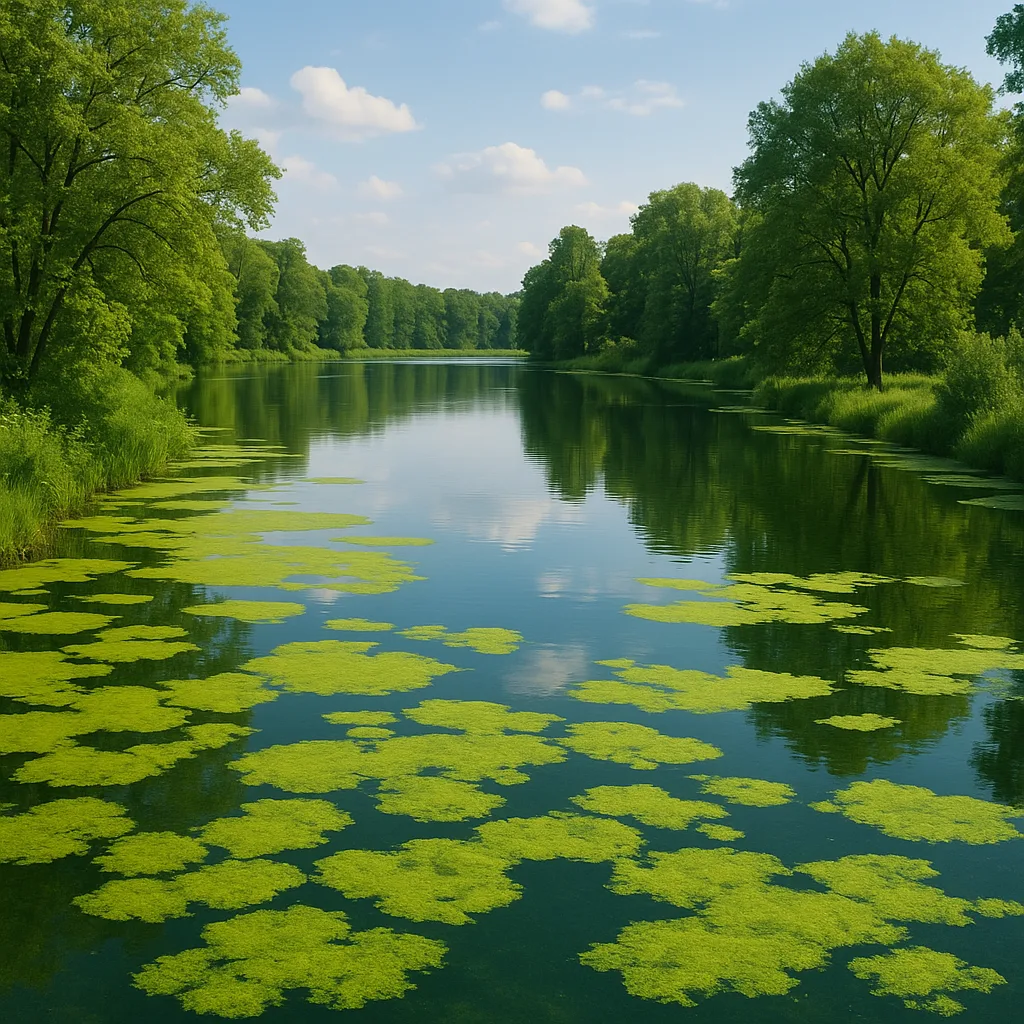 Tranquil Body of Water Encircled by Verdant Foliage