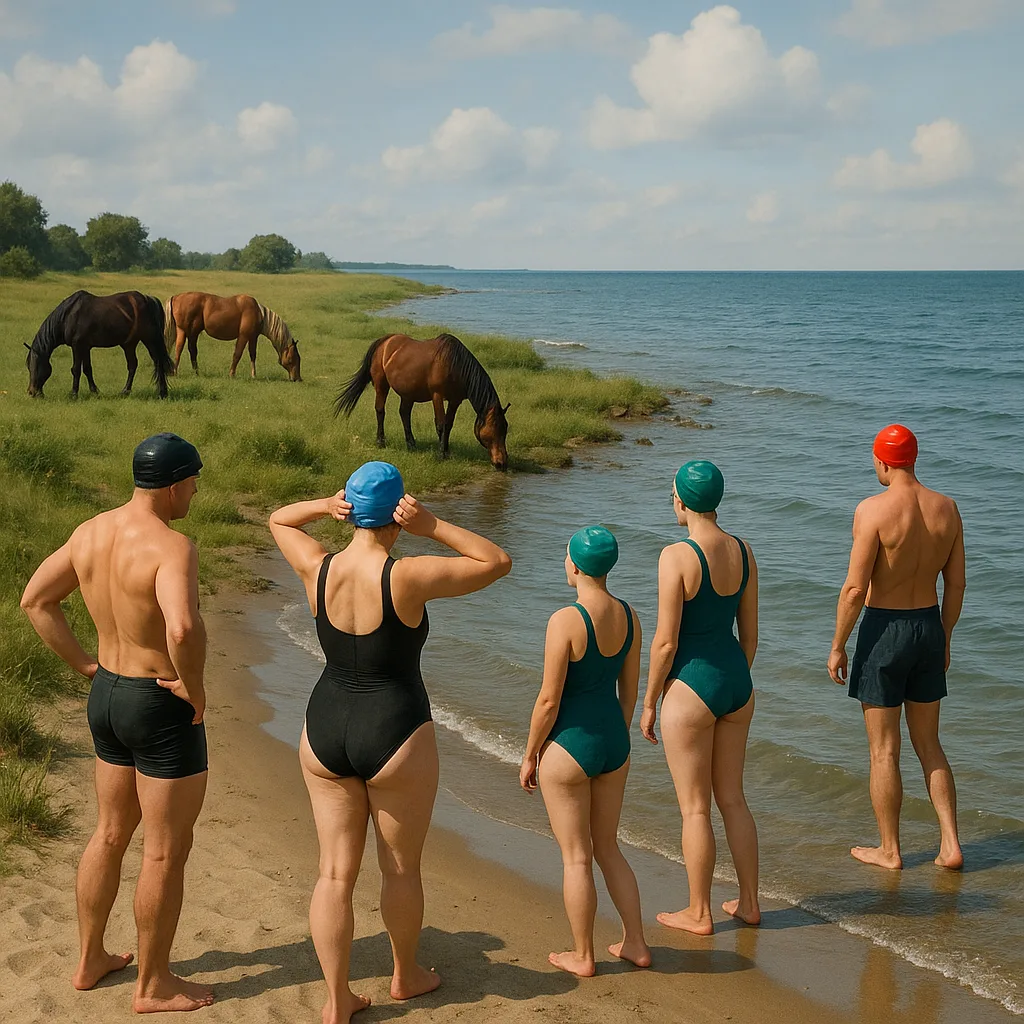 People Getting Ready to Swim by the Shore
