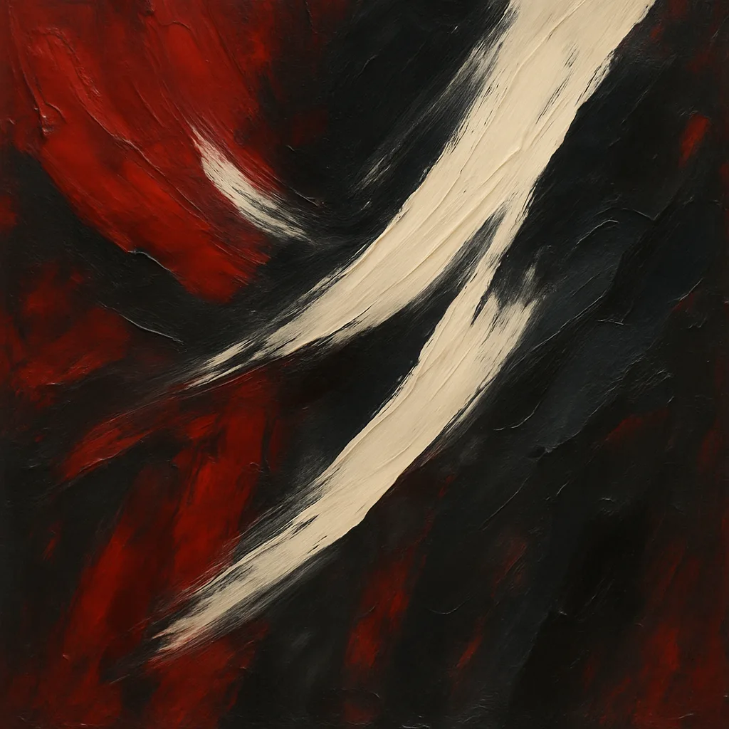 Abstract Oil Artwork Featuring a Deep Crimson