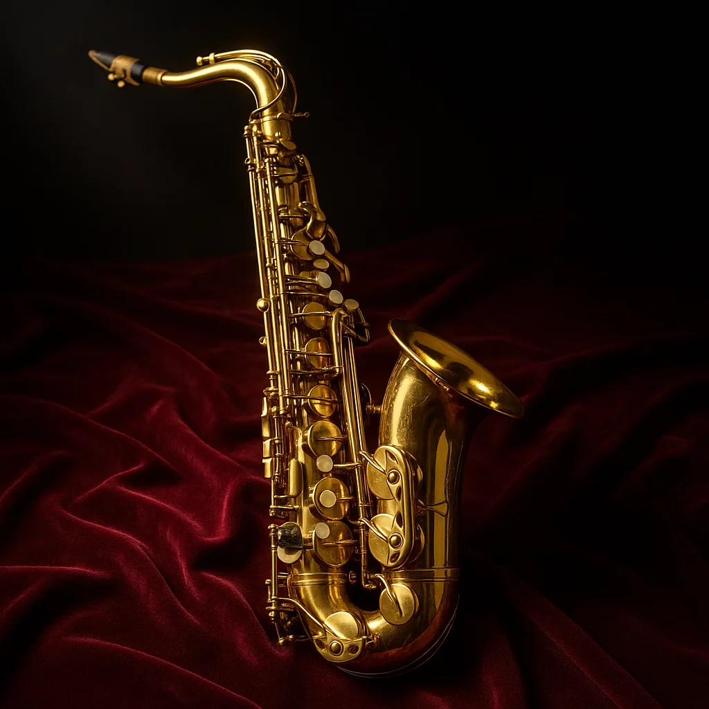 Gleaming Saxophone Placed on a Smooth Velvet Cloth
