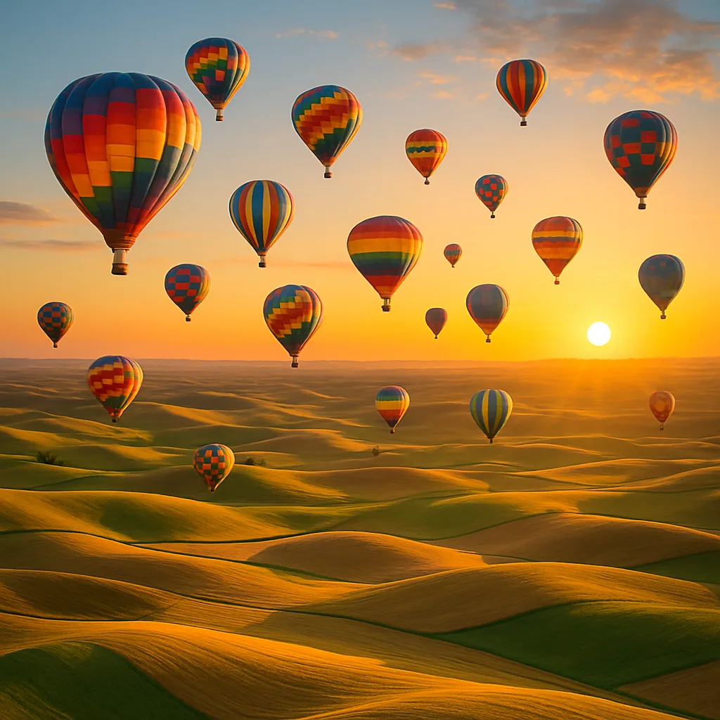 Multitude of Vibrant Hot Air Balloons Drifts Serenely