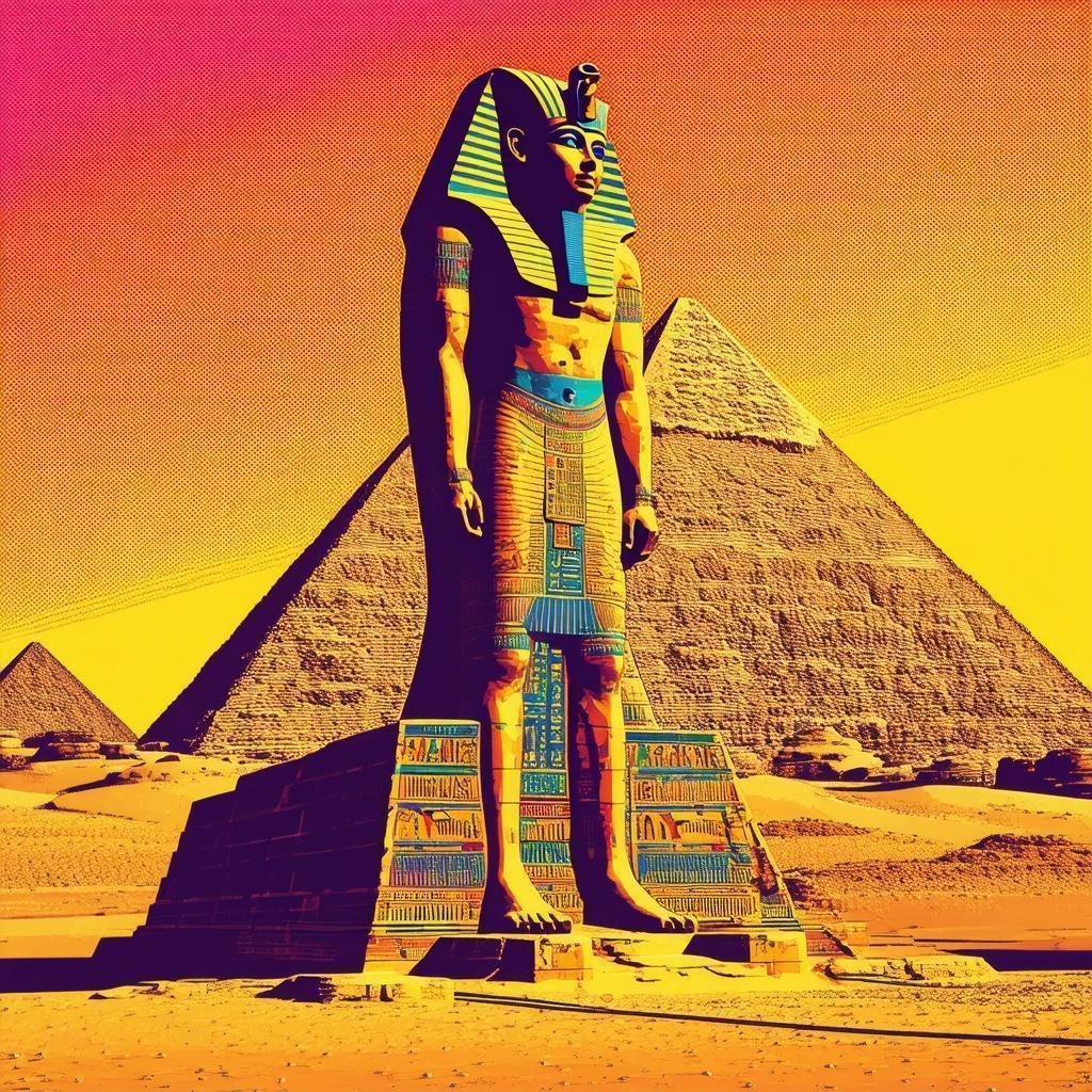 Egyptian Statue in Bold Pop Art Desert
