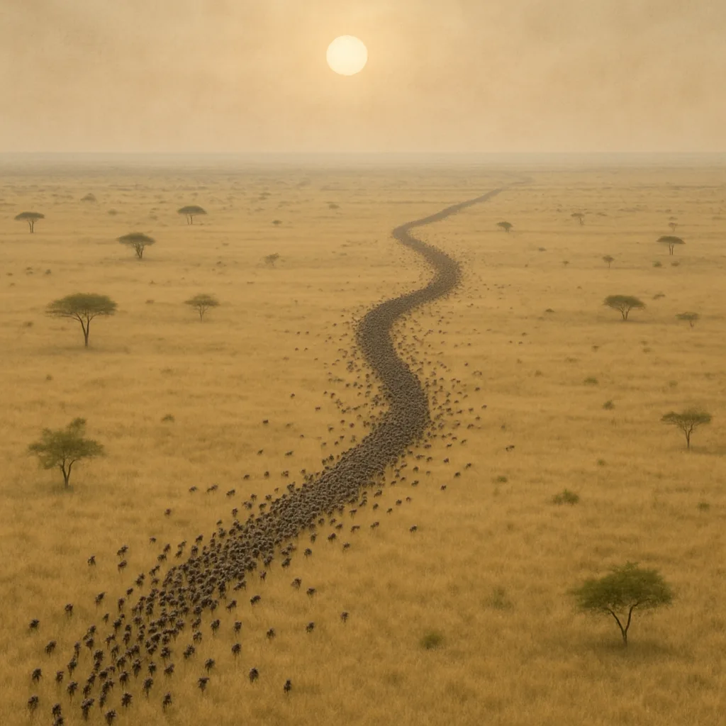 Seemingly Infinite River of Migrating Wildebeest