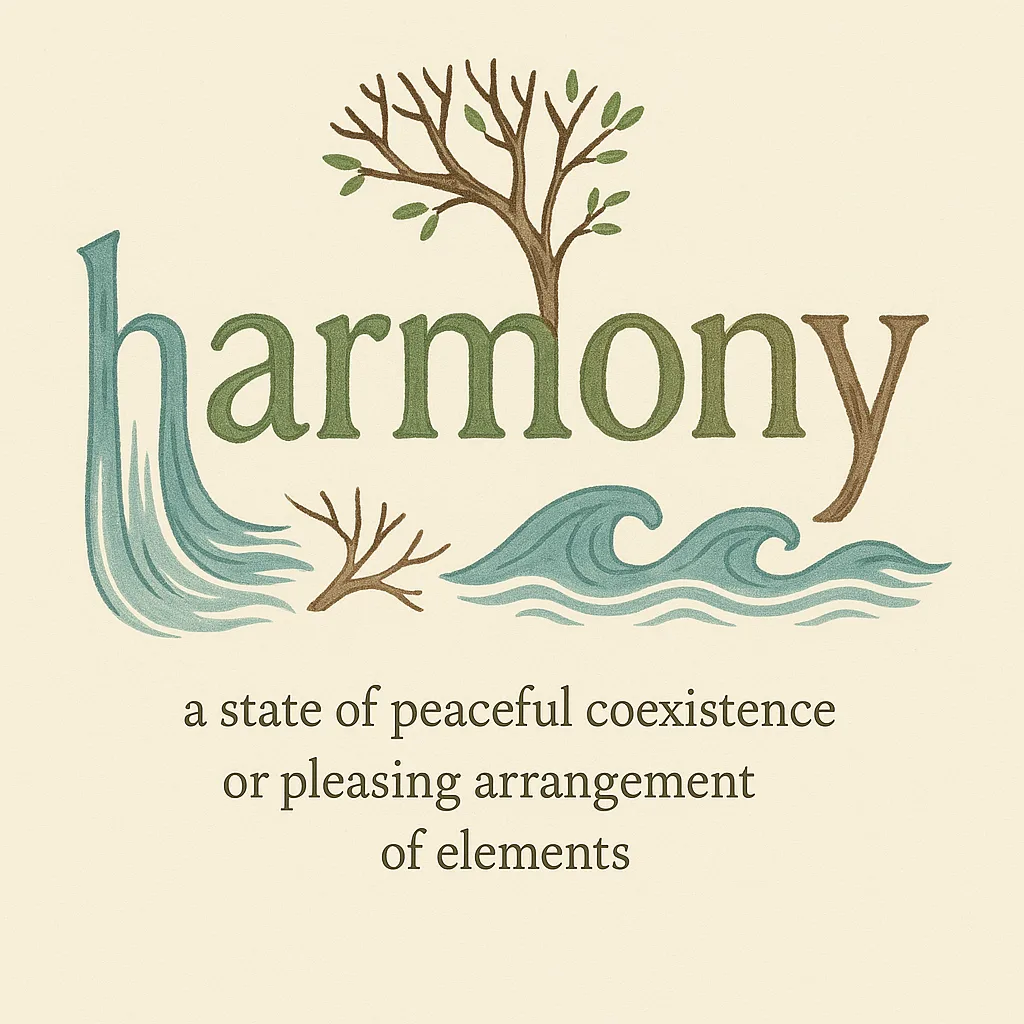 Artistic Portrayal of the Word "harmony," Integrating its Essence