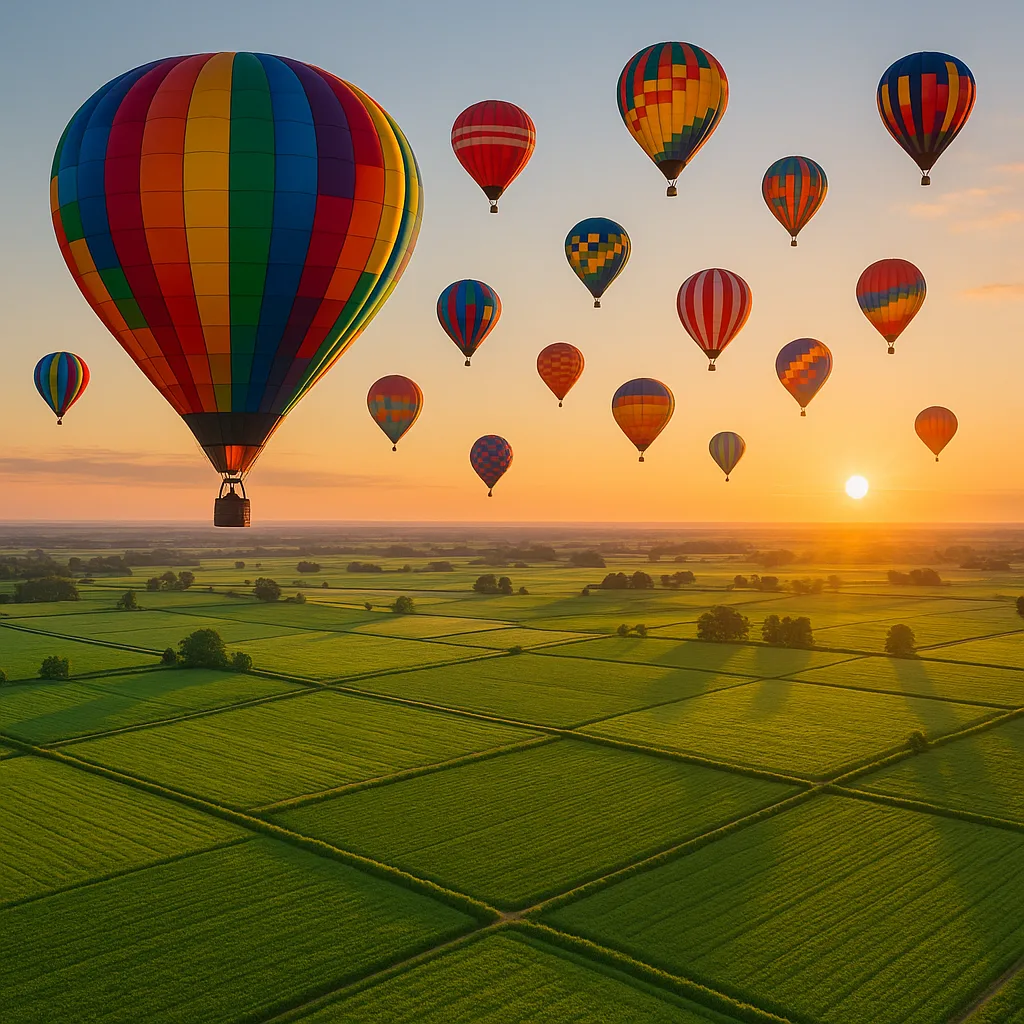 Myriad Brightly Colored Hot Air Balloons Drift Serenely