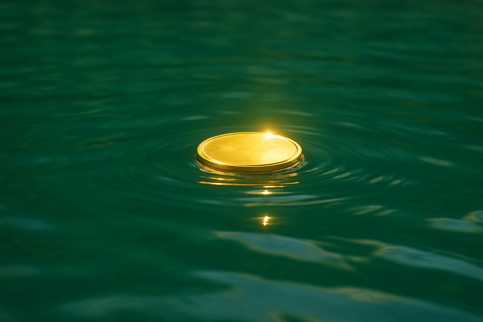 Slender Gold Coin Shimmers Remarkably as It Floats